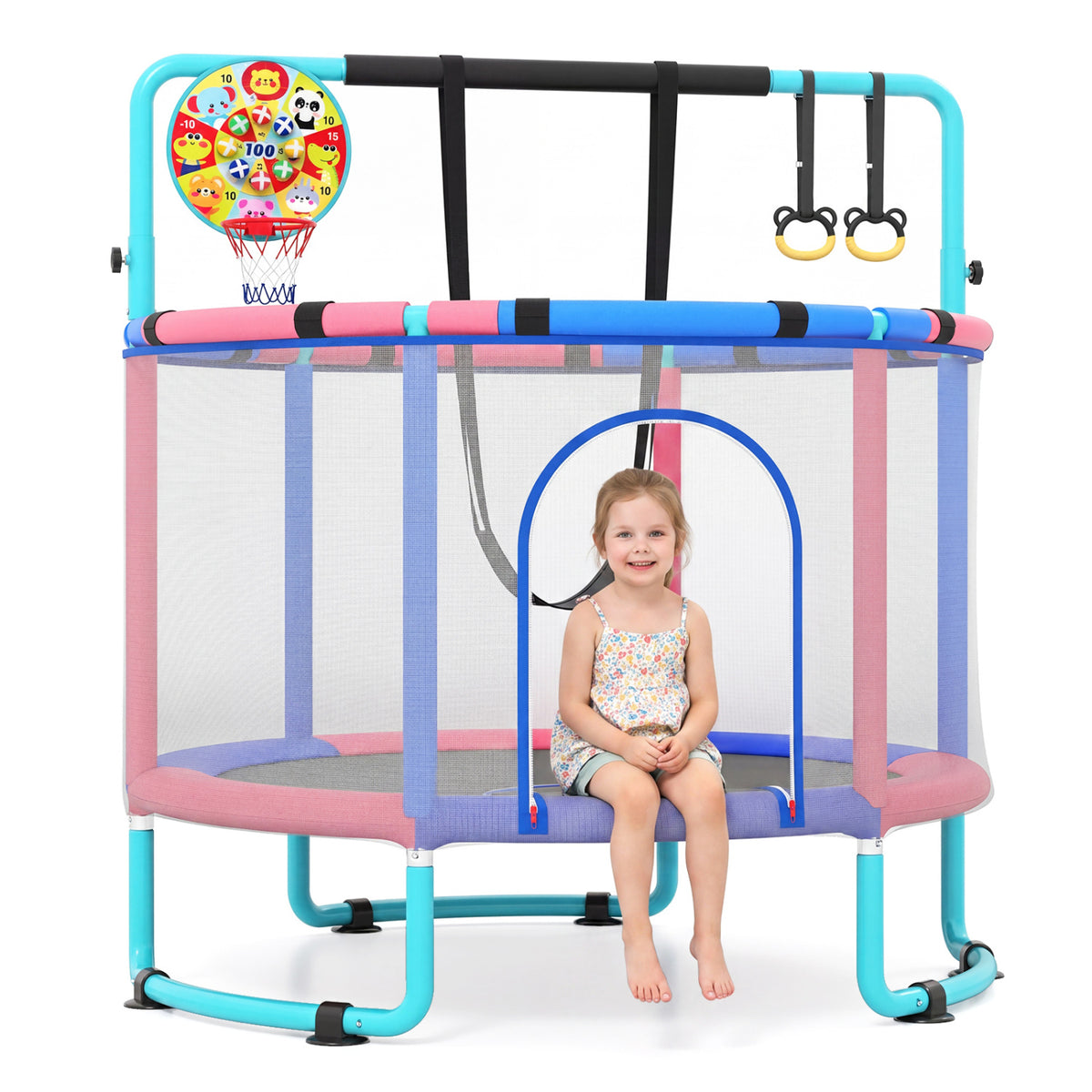 60 inch 6-in-1 Kids Toddler Trampoline with Gymnastics Bar-Navy
