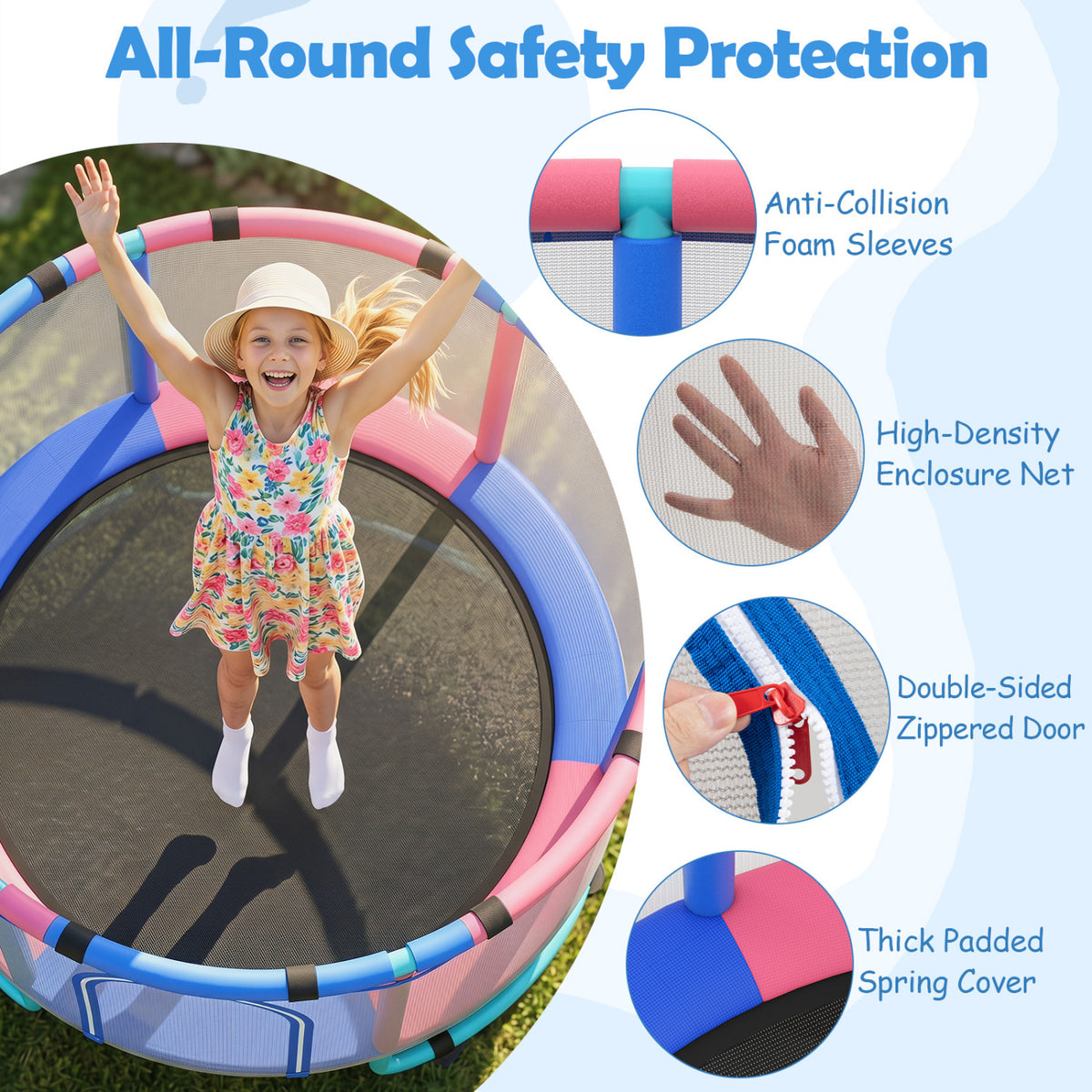 60 inch 6-in-1 Kids Toddler Trampoline with Gymnastics Bar-Navy