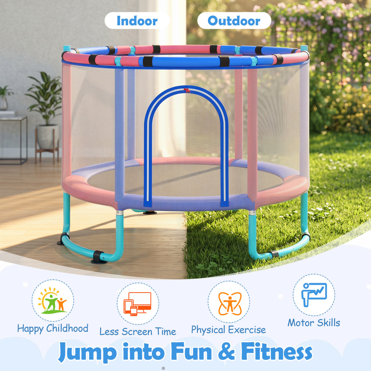 60 inch 6-in-1 Kids Toddler Trampoline with Gymnastics Bar-Navy