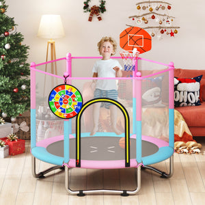 60 inch Kids Trampoline Toddler Recreational Trampoline with Basketball Hoop-Macaron
