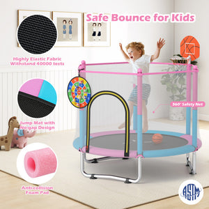 60 inch Kids Trampoline Toddler Recreational Trampoline with Basketball Hoop-Macaron