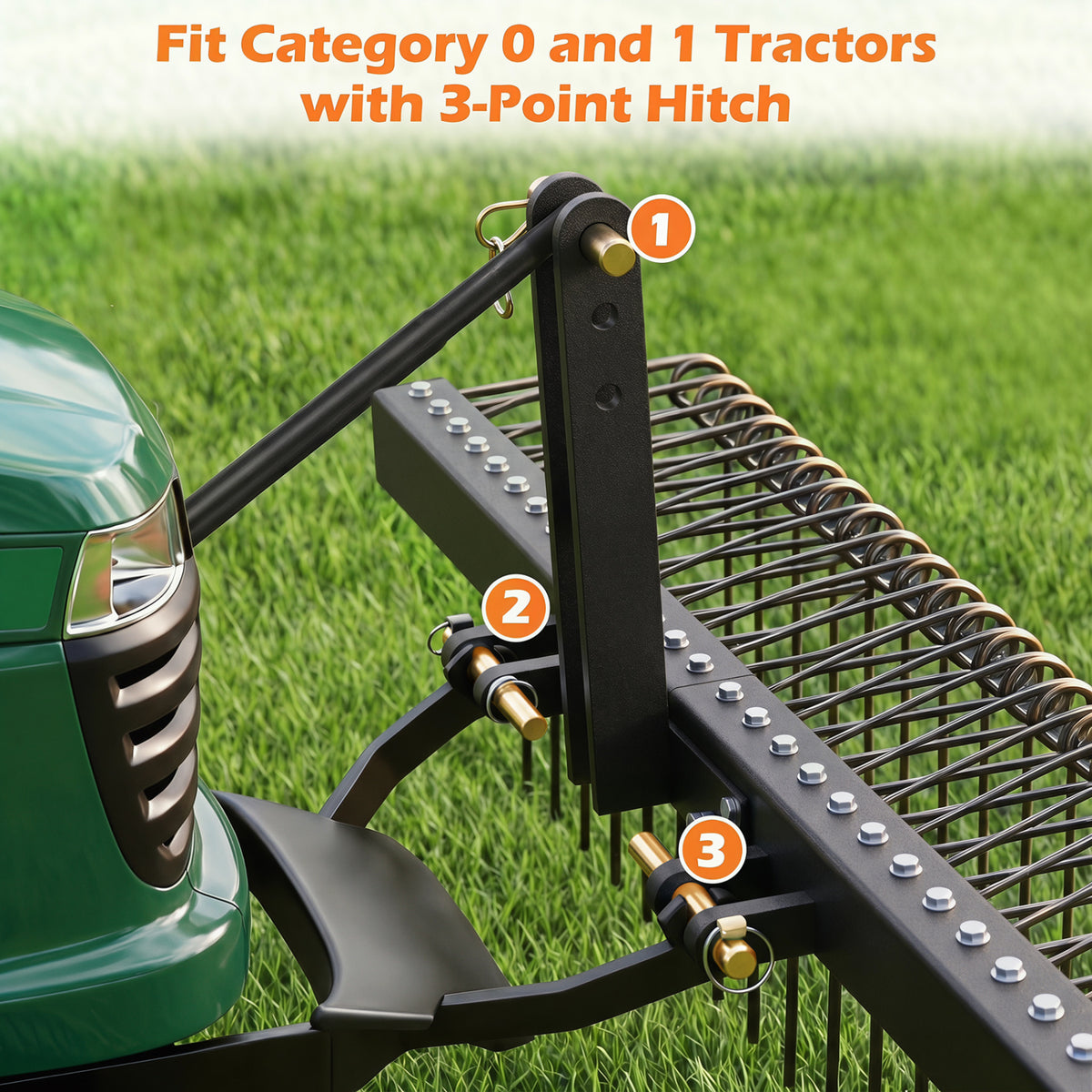 60 inch Pine Straw Rake Tow Behind Landscape Rake with 26 Metal Coil Tines-Black