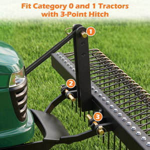 60 inch Pine Straw Rake Tow Behind Landscape Rake with 26 Metal Coil Tines-Black