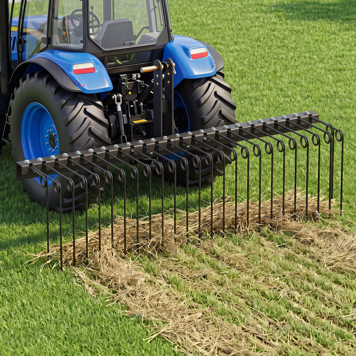 60 inch Pine Straw Rake Tow Behind Landscape Rake with 26 Metal Coil Tines-Black