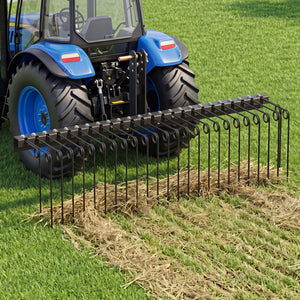 60 inch Pine Straw Rake Tow Behind Landscape Rake with 26 Metal Coil Tines-Black