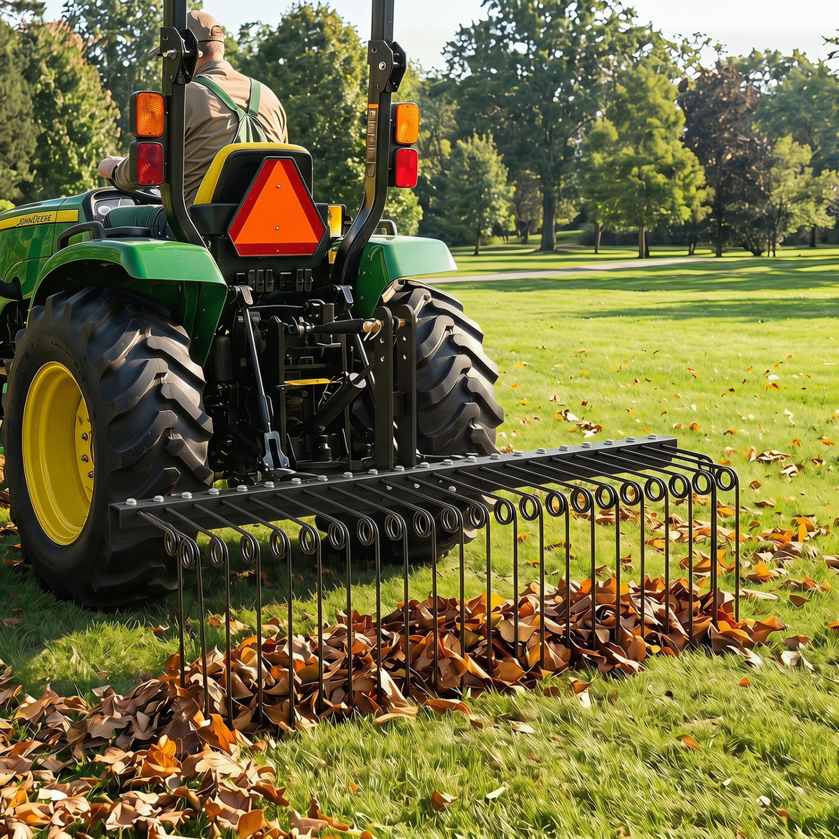 60 inch Pine Straw Rake Tow Behind Landscape Rake with 26 Metal Coil Tines-Black