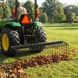 60 inch Pine Straw Rake Tow Behind Landscape Rake with 26 Metal Coil Tines-Black