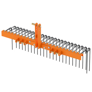 60 inch Pine Straw Rake Tow Behind Landscape Rake with 26 Metal Coil Tines-Orange