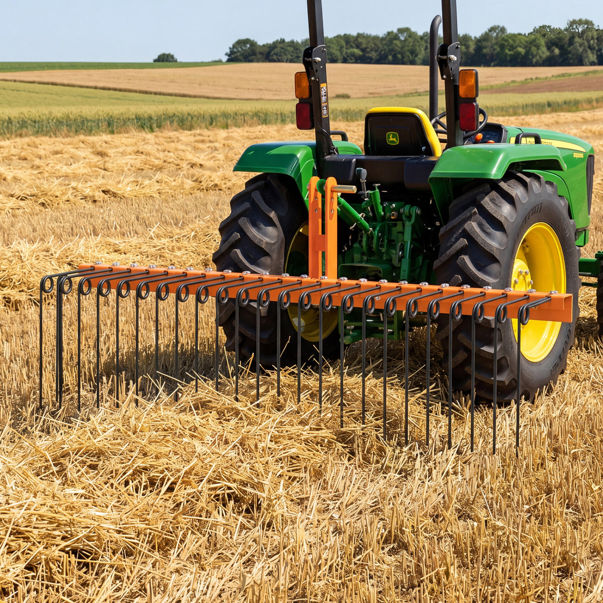 60 inch Pine Straw Rake Tow Behind Landscape Rake with 26 Metal Coil Tines-Orange