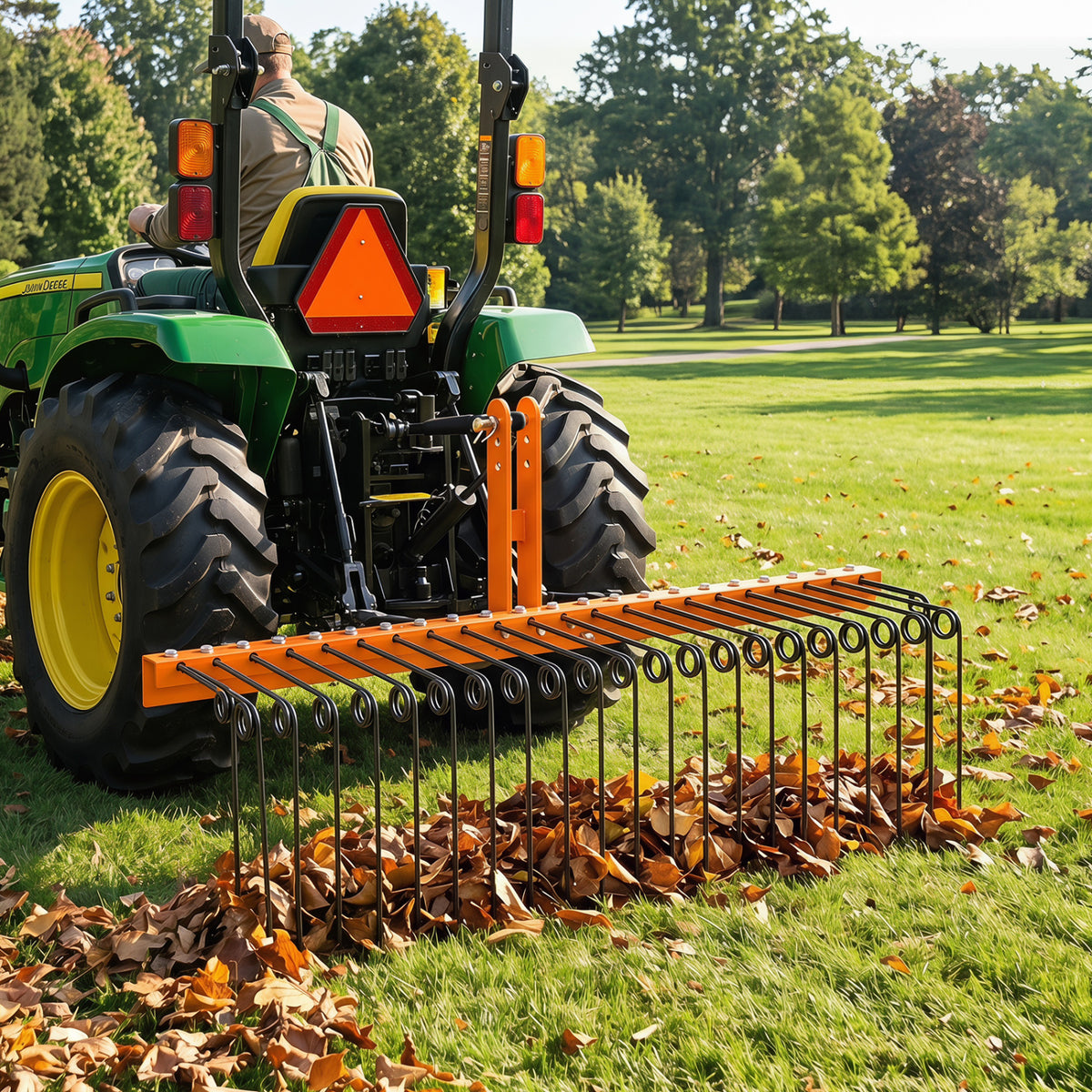 60 inch Pine Straw Rake Tow Behind Landscape Rake with 26 Metal Coil Tines-Orange