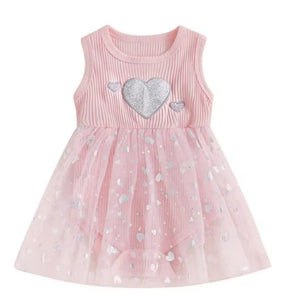 Girl's Mesh Sequins Love Sleeveless Dress