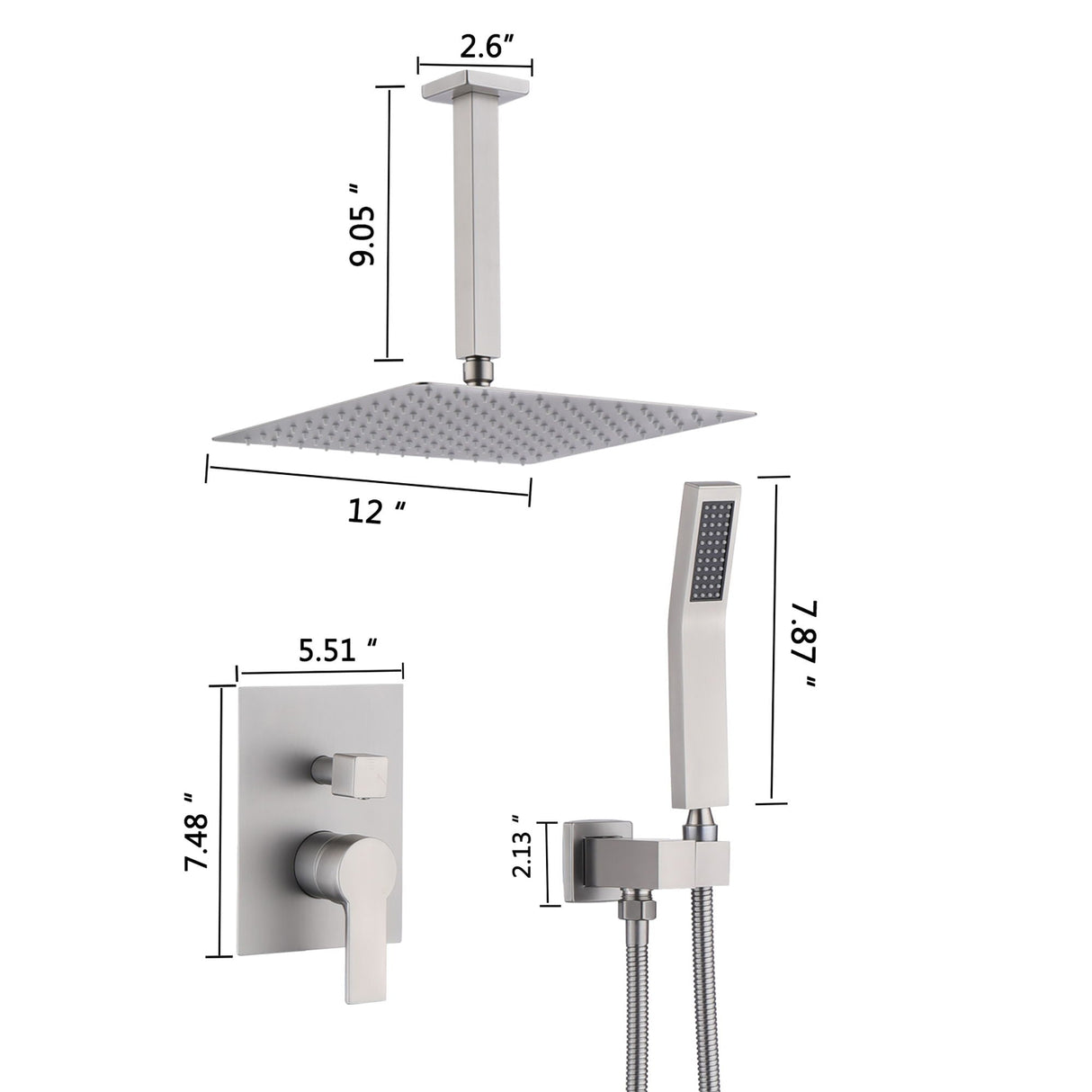 Luxury Bathroom Ceiling Mount Rain Mixer Shower System With Brushed Finish by Couch.com