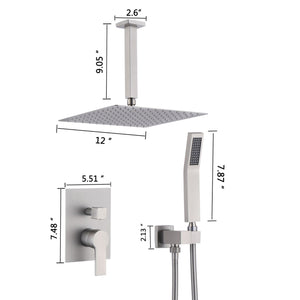 Luxury Bathroom Ceiling Mount Rain Mixer Shower System With Brushed Finish by Couch.com