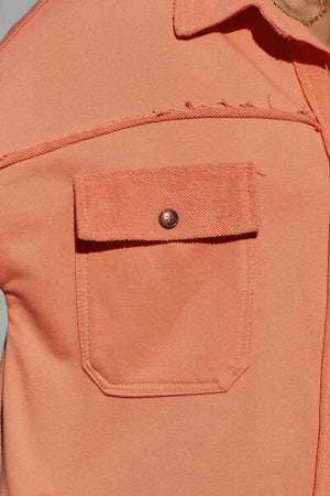 Women Exposed Seam Collared Neck Button Up Jacket with Pockets Stylish Casual Everyday Wear