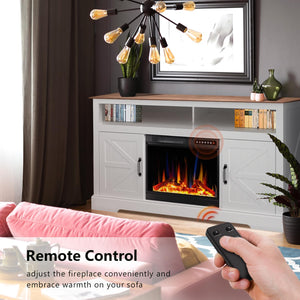 60''Fireplace TV Stand with Freestanding Electric Fireplace&Wooden Storage Cabinet M2301