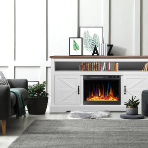 60''Fireplace TV Stand with Freestanding Electric Fireplace&Wooden Storage Cabinet M2301