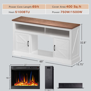 60''Fireplace TV Stand with Freestanding Electric Fireplace&Wooden Storage Cabinet M2301