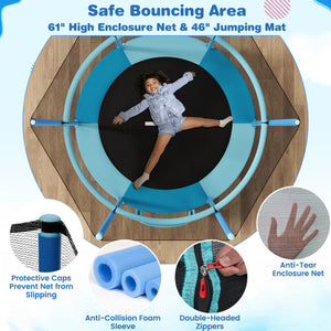 60" Trampoline with Gymnastic Bar and Rings for Kids-Blue