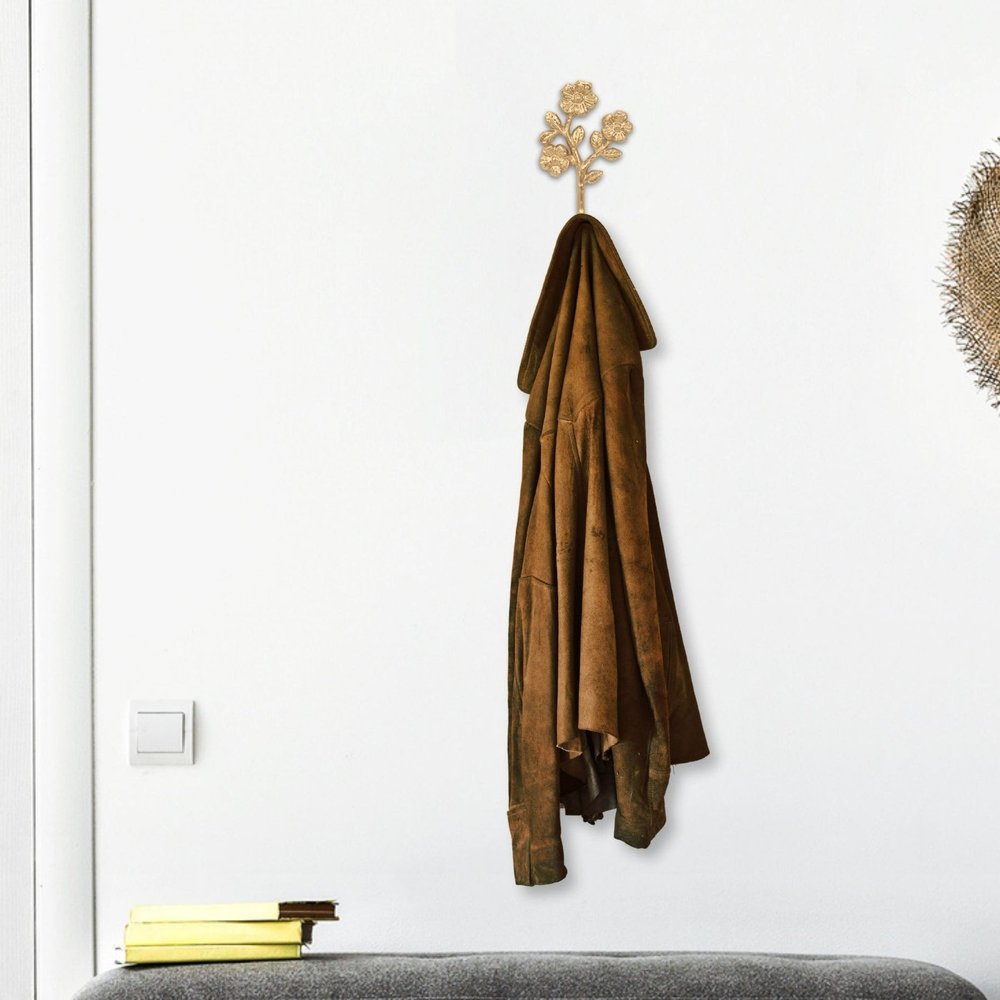 4" Antiqued Gold Cast Iron Flower Wall Hook