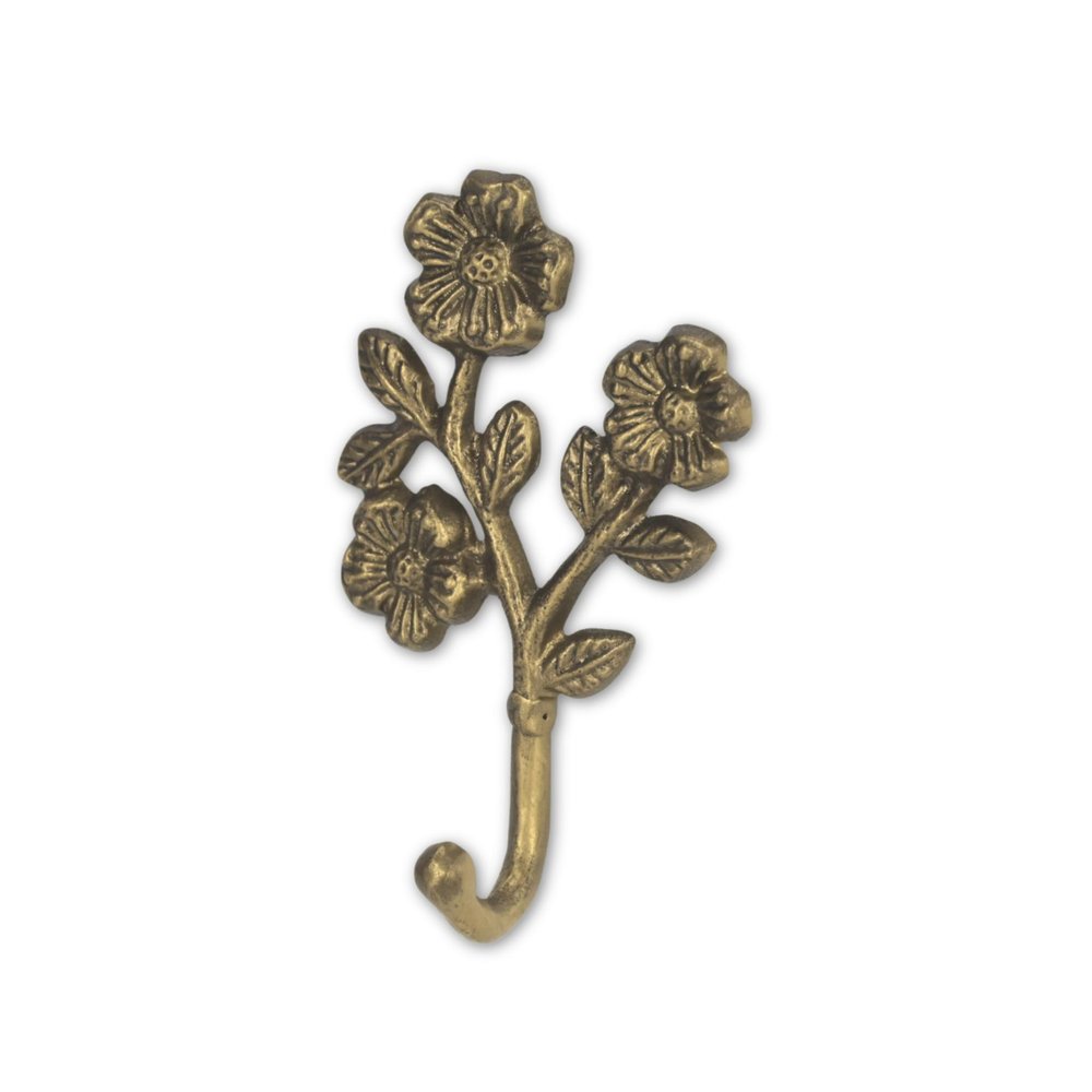 4" Antiqued Gold Cast Iron Flower Wall Hook