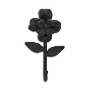 4" Black Cast Iron Flower Wall Hook