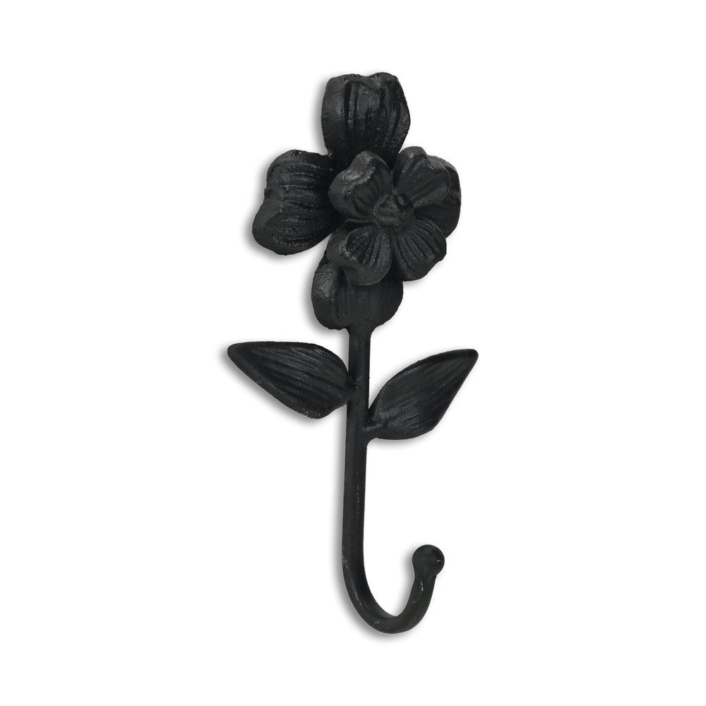 4" Black Cast Iron Flower Wall Hook