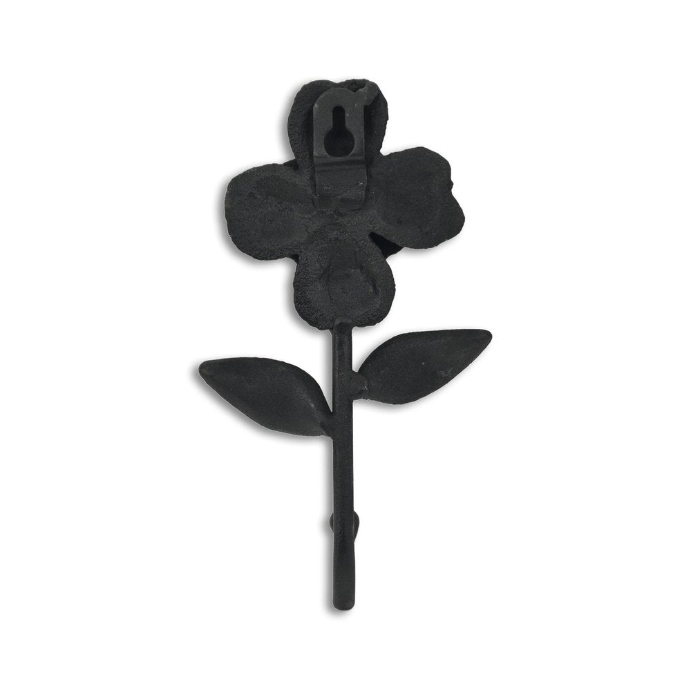 4" Black Cast Iron Flower Wall Hook