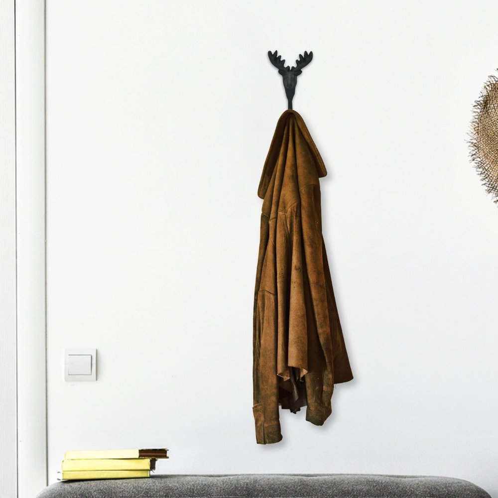 3" Black Cast Iron Deer Stag Wall Hook