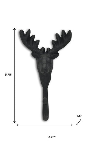 3" Black Cast Iron Deer Stag Wall Hook