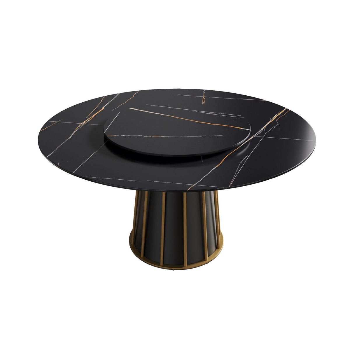Couch.com Modern Artificial Stone Round Metal Iron Base Dining Table, Can Accommodate 8 People Artificial Stone Turntable (Not Including Chairs) Black, Durable Design, Easy to Clean by Couch.com