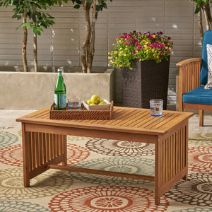 Acacia Wood Rectangular Patio Coffee Table for Outside