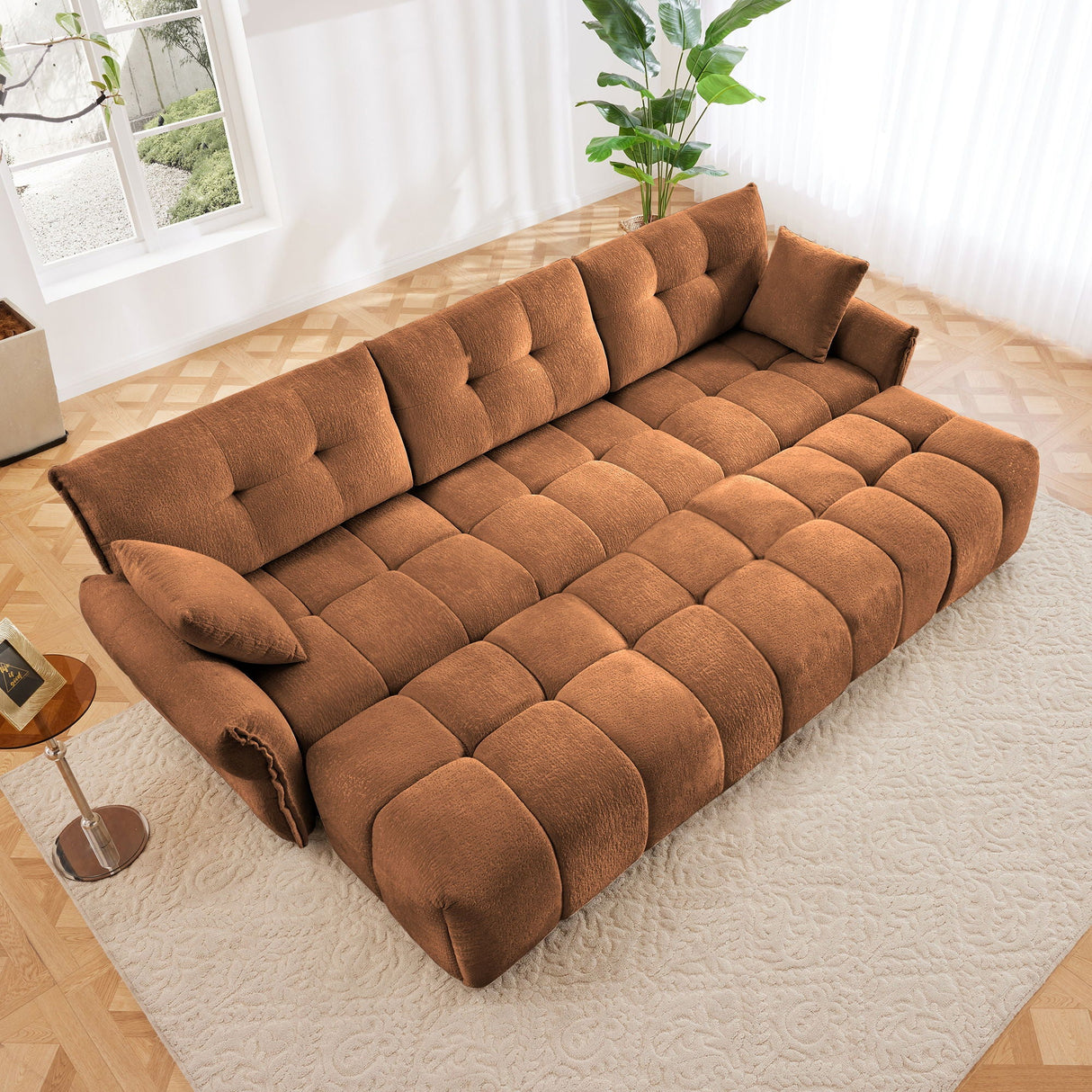 Elegant Sofa Set With Ottoman And Pillows, Textured Chenille, High Resilience Cushions by Couch.com