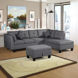 Sectional Sofa Set For Living Room With Right Hand Chaise Lounge And Storage Ottoman - Gray by Couch.com