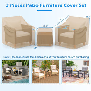 Patio Furniture Covers Waterproof Outdoor Conversation Covers for 3 Pieces Bistro Set-Beige