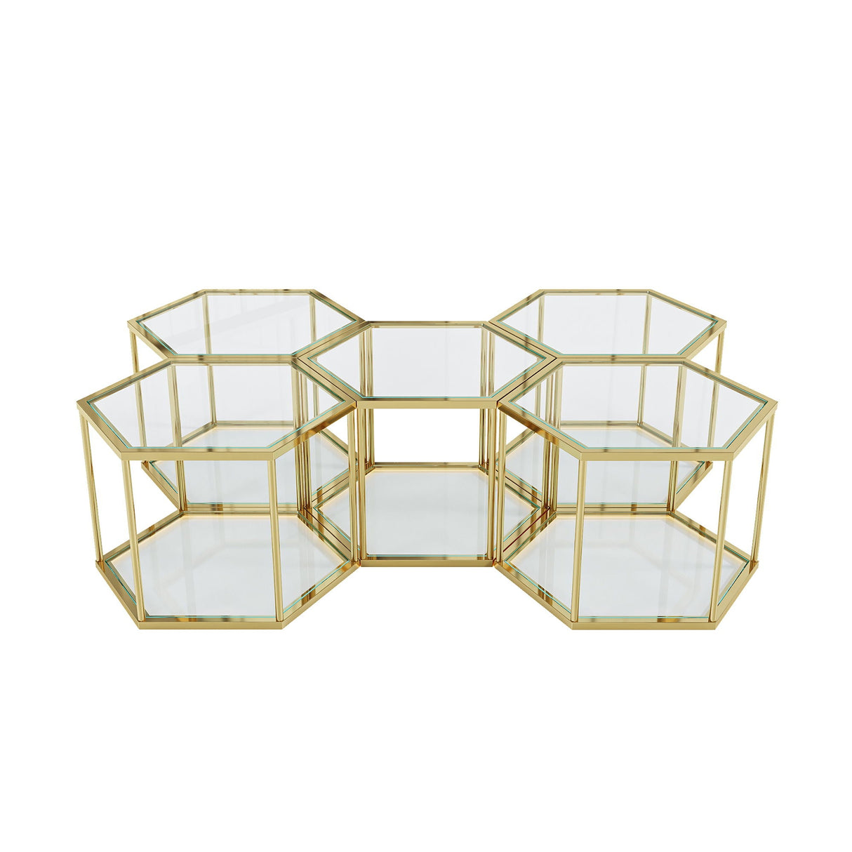 Modern Coffee Table With Double Layer Tempered Glass And Polygonal Design by Couch.com