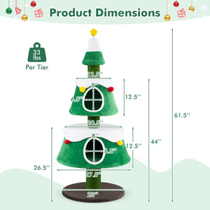 61.5" Cat Christmas Tree for Indoor Kittens with 2 Large Condos Star Spring Toy and Decorative Balls-Green