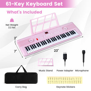61 Key Electric Portable Digital Keyboard Piano for Beginner-Pink