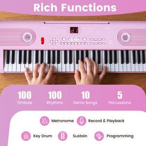 61 Key Electric Portable Digital Keyboard Piano for Beginner-Pink