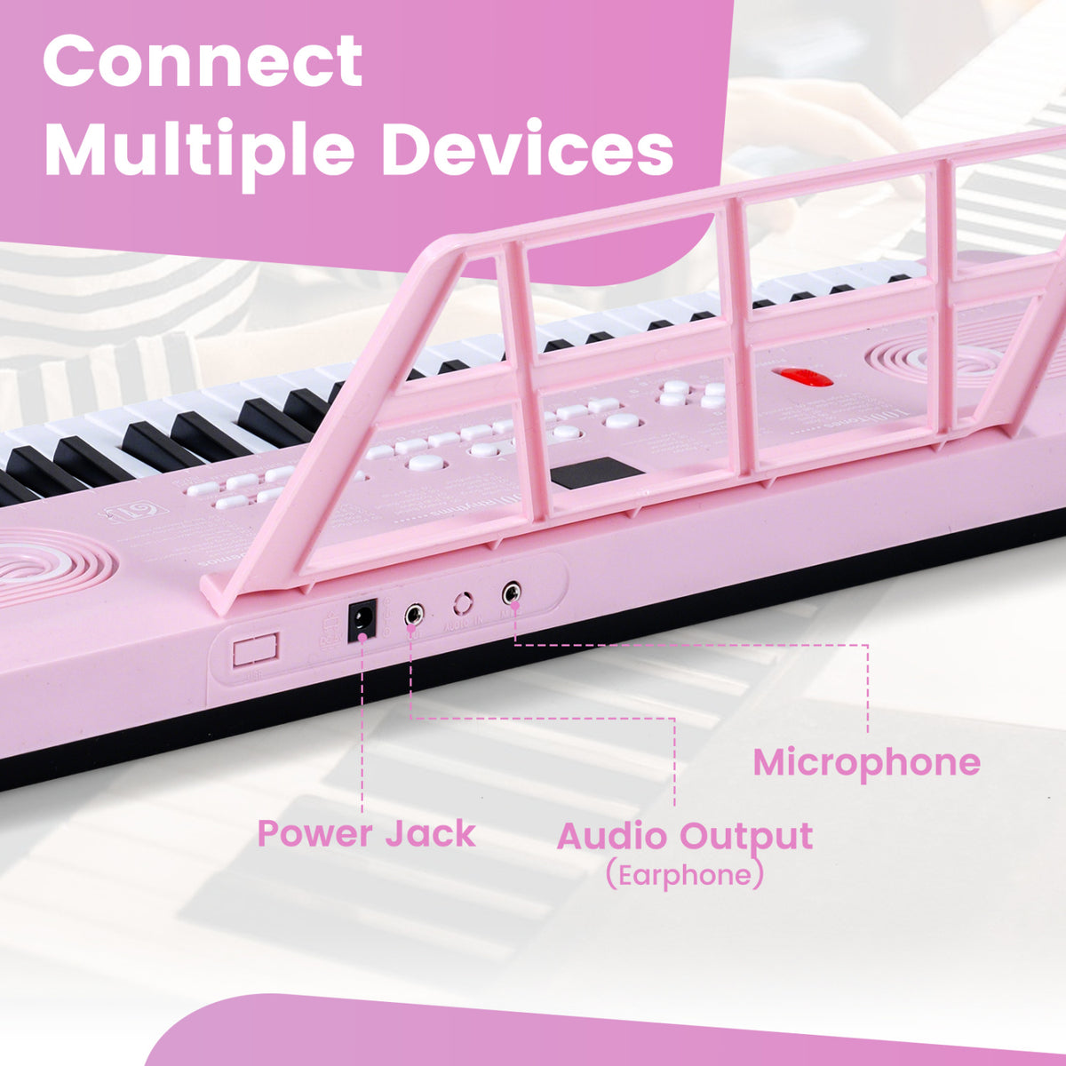 61 Key Electric Portable Digital Keyboard Piano for Beginner-Pink