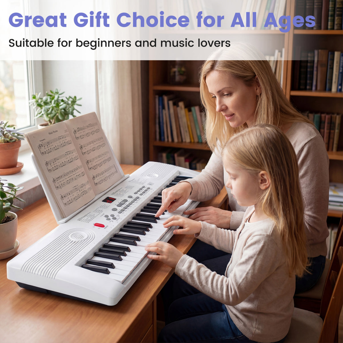 61 Key Electric Portable Digital Keyboard Piano for Beginner-White