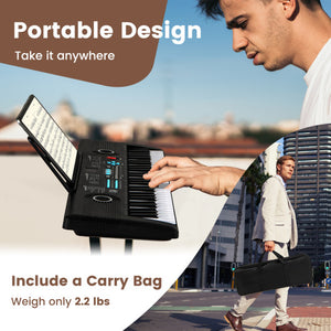 61 Key Electric Portable Digital Keyboard Piano for Beginner-Black