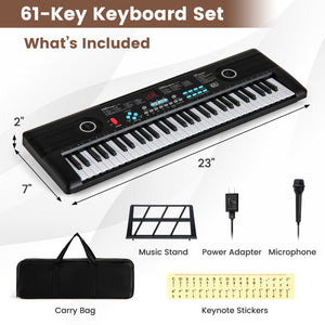 61 Key Electric Portable Digital Keyboard Piano for Beginner-Black