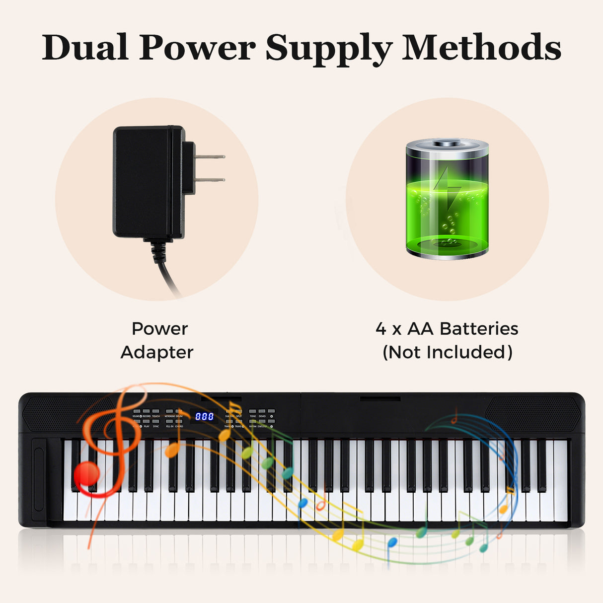 61-Key Foldable Piano Keyboard Full-size Electronic Keyboard with MIDI and Split Function-Black