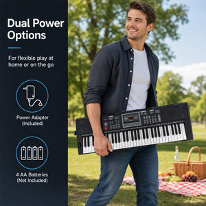 61 Key Keyboard Piano for Beginners with Stand Stool Lighted Keys-Black