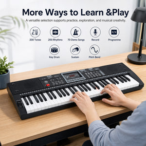 61 Key Keyboard Piano for Beginners with Stand Stool Lighted Keys-Black