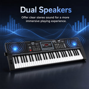 61 Key Keyboard Piano for Beginners with Stand Stool Lighted Keys-Black
