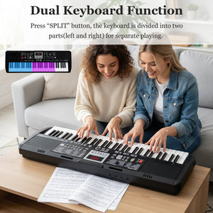 61 Keys Beginners Piano Keyboard Electric Keyboard Kit with Adjustable Stand and Stool-Black