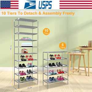 10 Tiers Shoes Rack Shelves 27 Pairs Shoes Storage Organizer Stand Non-Woven Fabric Detachable Shoes Tower Stackable Shoes Storage Rack for Entryway by DirectDeals