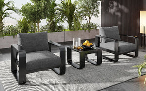 3 Piece Aluminum Frame Patio Furniture With 6.7" Thick Cushion And Coffee Table, All Weather Use Olefin Fabric Outdoor Chair - Gray / Black by Couch.com