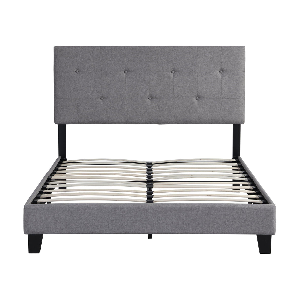 Full Size Upholstered Platform Bed Frame With Modern Button Tufted Linen Fabric Headboard, No Box Spring Needed, Wood Slat Support - Gray by Couch.com